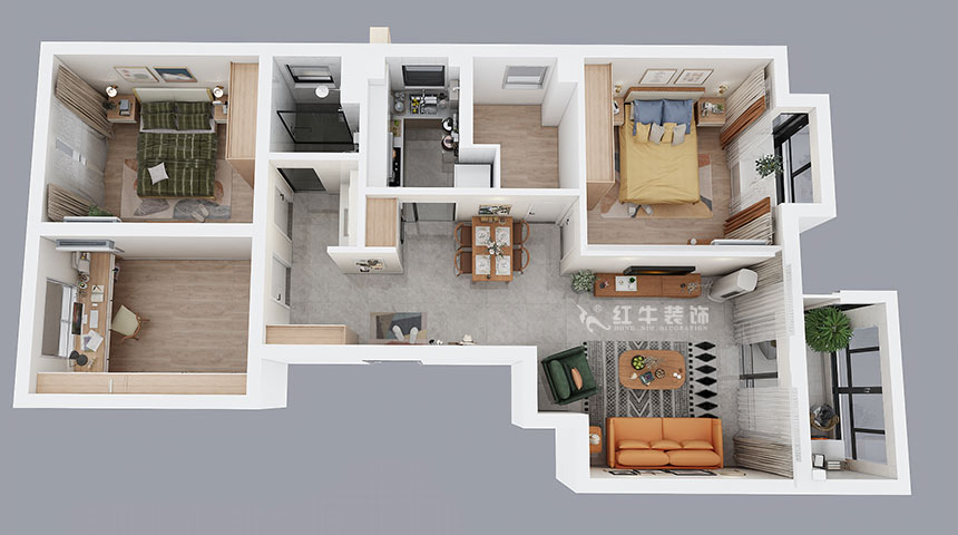 贾庭｜中垠紫金观邸4-1-901-105㎡-北欧风格｜3室2厅2卫｜新房装修｜定制家￥133000｜全包13